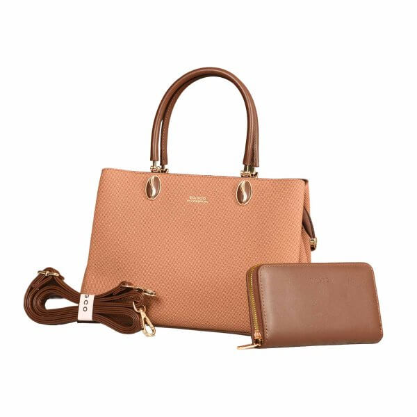 Classic Brown Textured Handbag Set with Matching Wallet & Strap – 3-in-1 by BAGGO