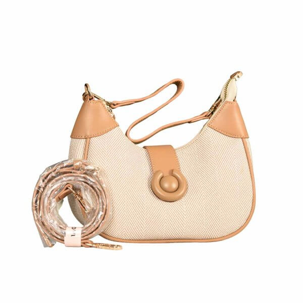 Bagco Crescent Beige Hobo Shoulder Bag – Minimalist Chic with Adjustable Strap