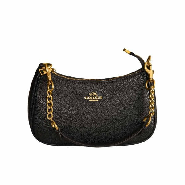 Coach Pebbled Leather Mini Shoulder Bag with Gold Chain Detail
