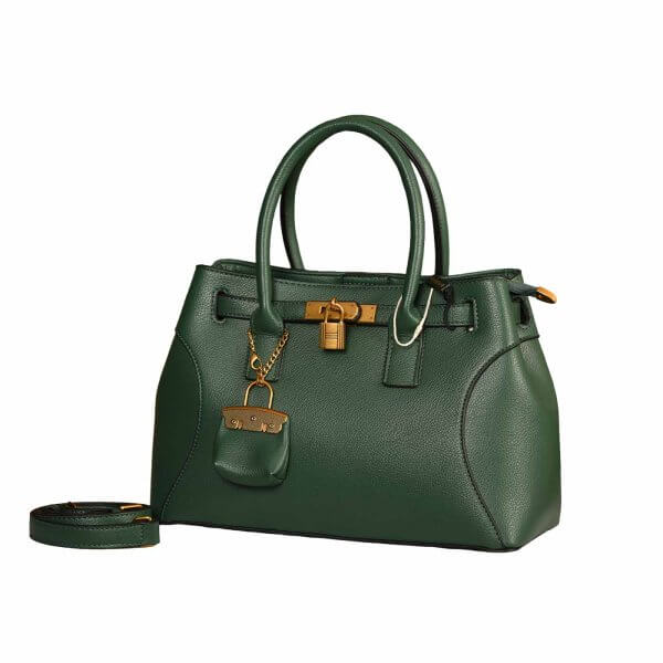 Classic Structured Tote – Forest Green with Gold Hardware