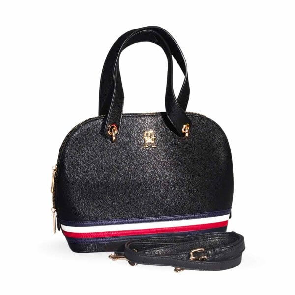 Tommy Hilfiger Dome Satchel Bag – Black Elegance