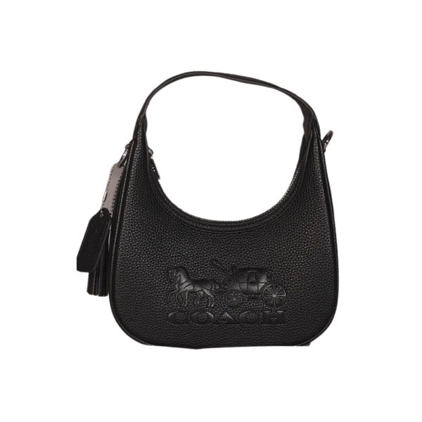 Coach Mini Pebble Leather Shoulder Bag – Black with Embossed Horse & Carriage Logo