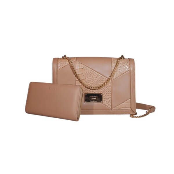 Elegant Textured Leather Shoulder Bag with Gold Chain Strap