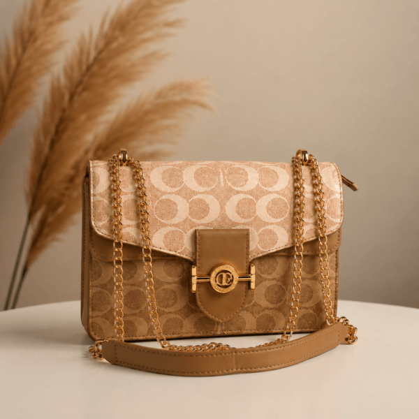 Elegant Brown Crossbody Bag with Gold Chain Strap