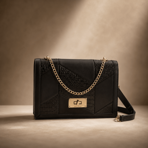 Elegant Textured Leather Shoulder Bag-Black Color