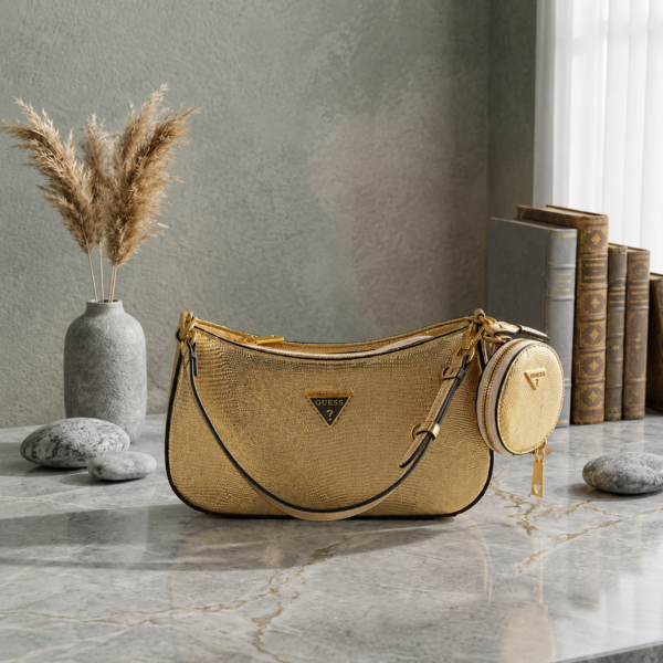 Guess Textured Crossbody Bag with Mini Pouch-Golden
