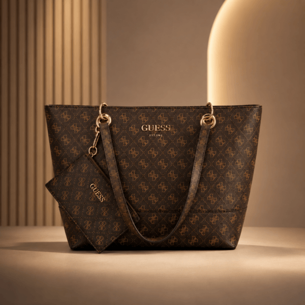 Guess Tote Bag with Pouch-Brown
